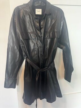 Abercrombie & Fitch Black Leather Belted Dress